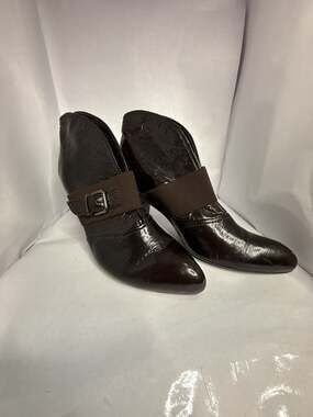 Apepazza Cezzane Heels Brown Leather Buckle Strap Textile Shoes Size 8M